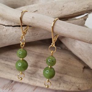 Gold over Sterling Silver Nephrite Jade Earrings